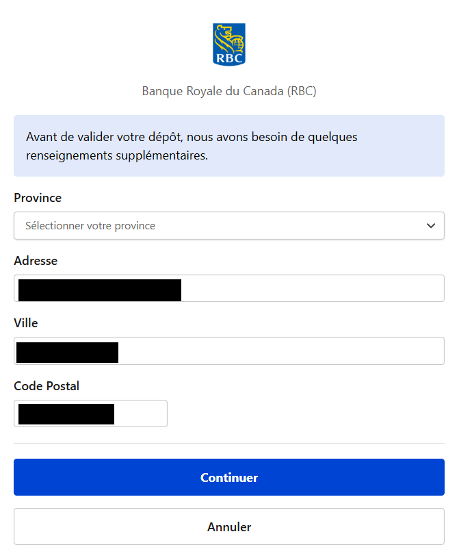 Étape suivante du formulaire de paiement eCheck