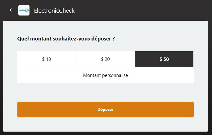 Sélection du montant à déposer via eCheck