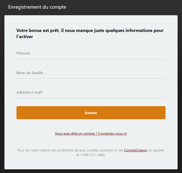 Étape 2 : saisie du nom et de l’adresse email sur Golden Tiger