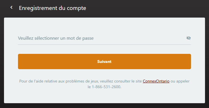Étape 4 : création du mot de passe du compte de casino