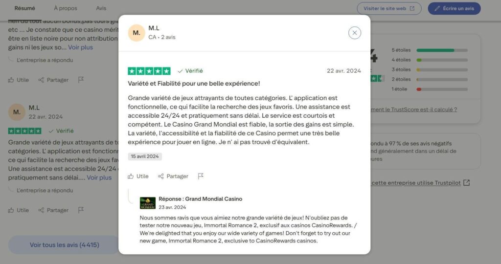 Revue Trustpilot de Grand Mondial
