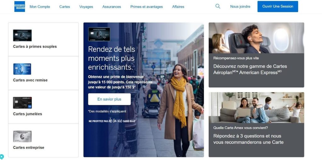 Page d’accueil du site American Express