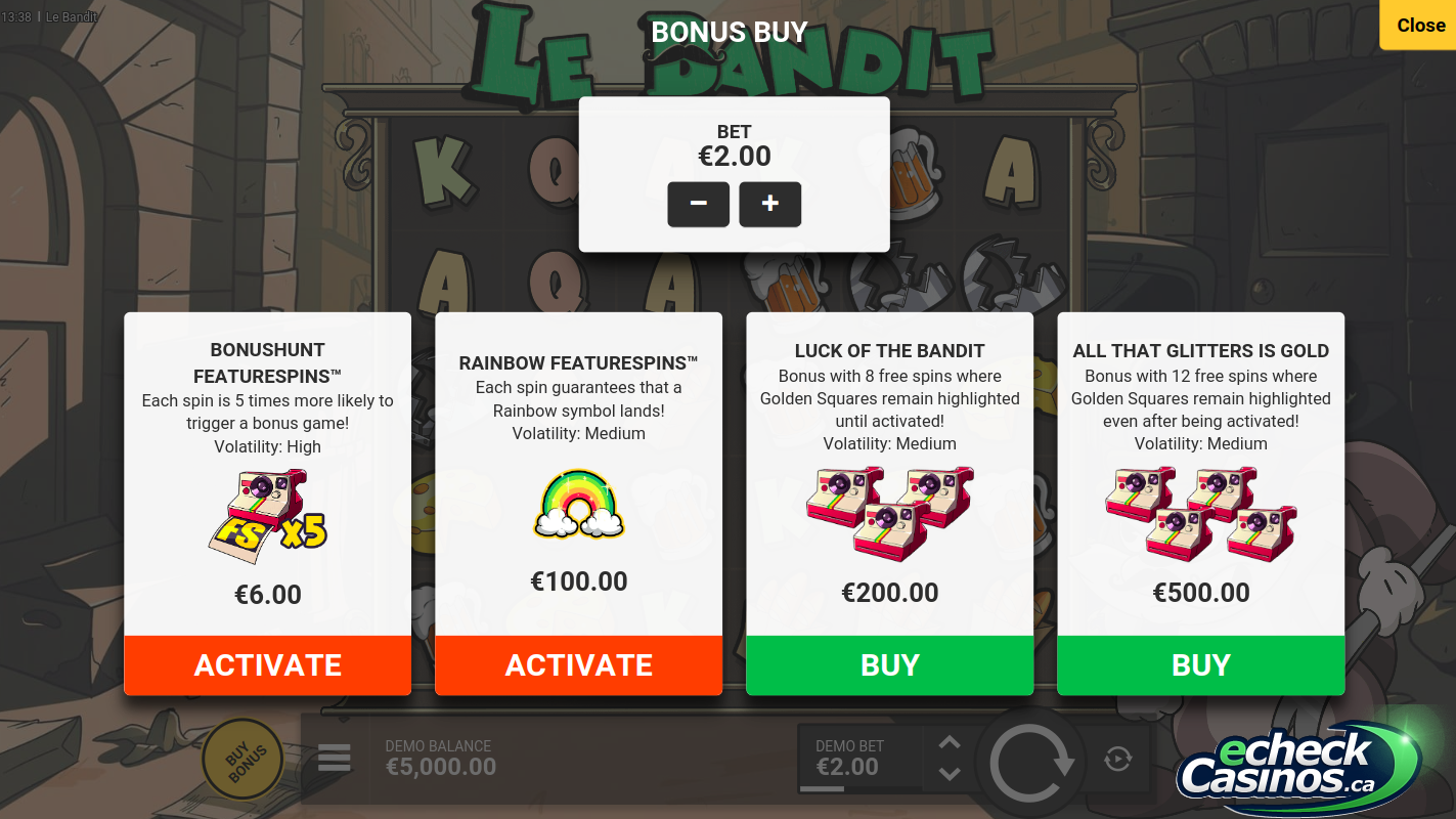 bonus buy options at Le Bandit slot machine