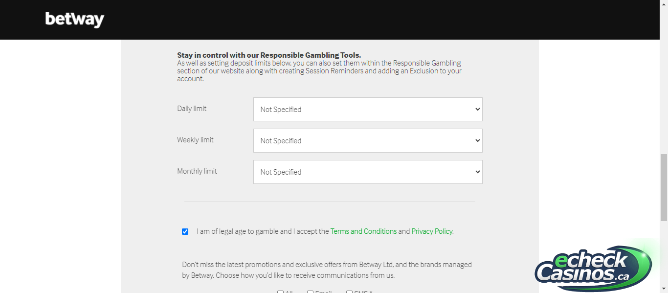 Betway sign-up screen 2