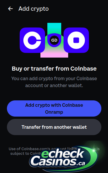 Coinbase UX screen showing buy or transfer options