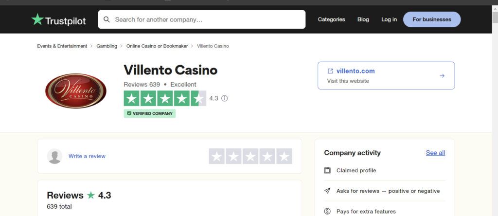 Villento Trustpilot reviews