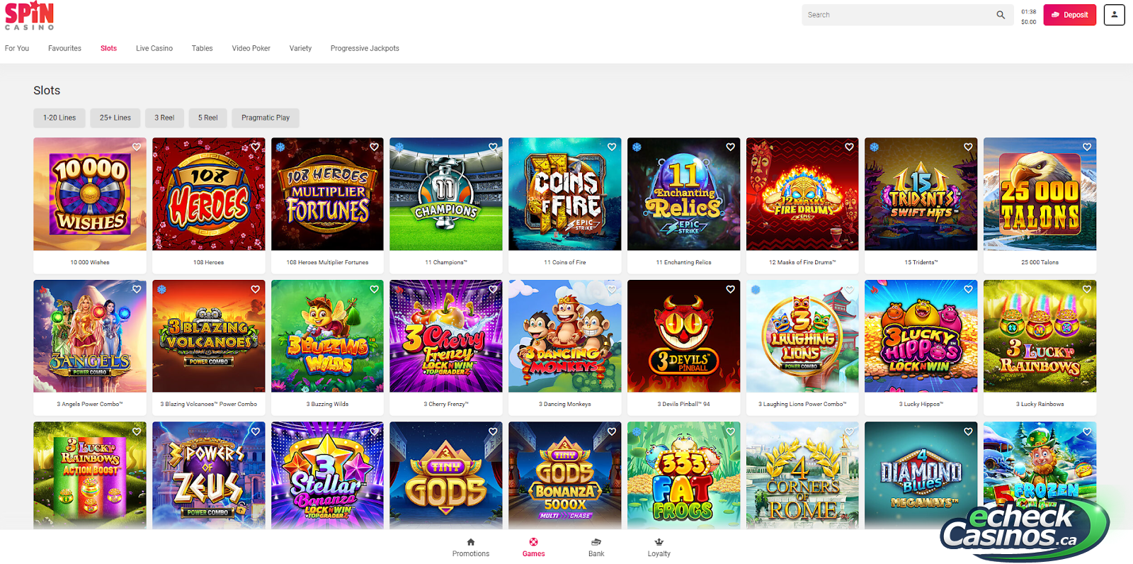 Selection of Spin Casino Slots