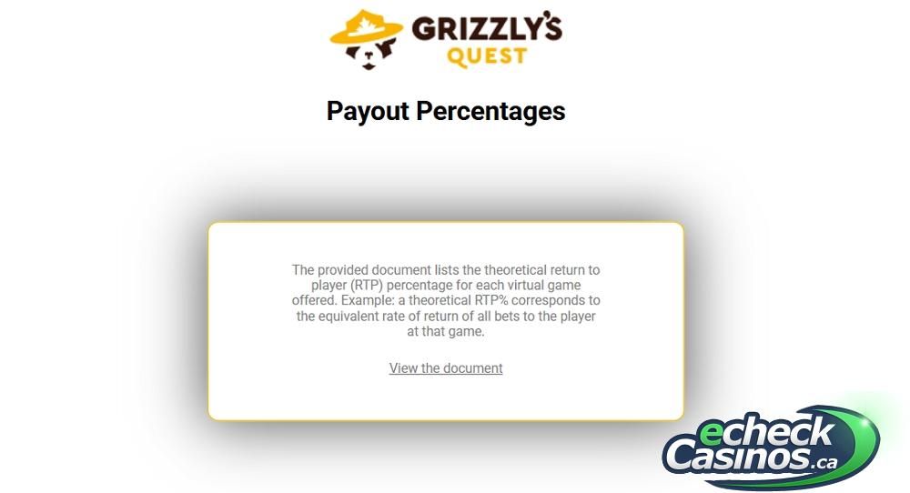 Grizzly Quest Casino RTP Request Page