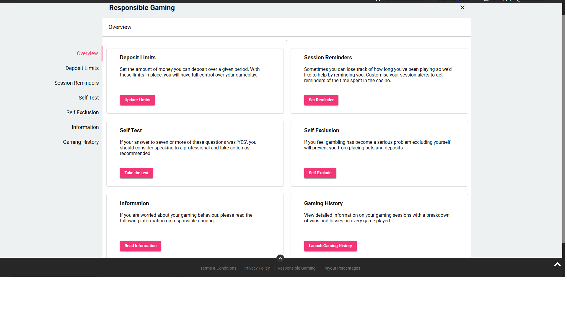 Responsible Gambling overview at Spin Galaxy