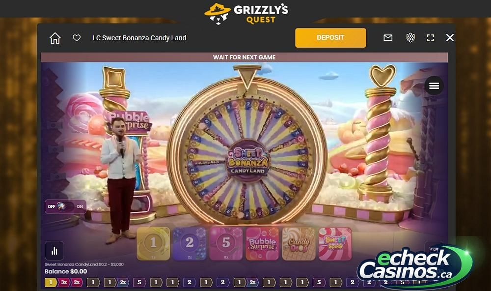 Sweet Bonanza Candy Land at Grizzly's Quest Casino