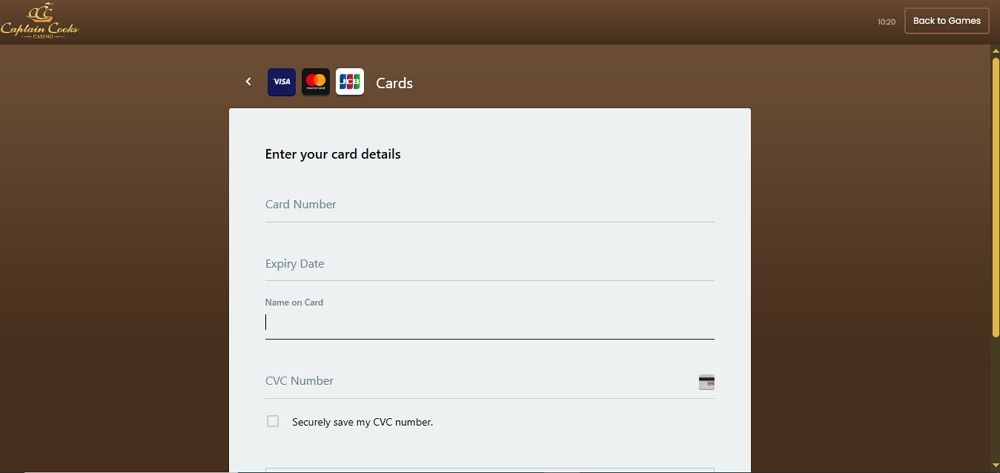 Captain Cooks Ontario cashier showing credit card deposit option