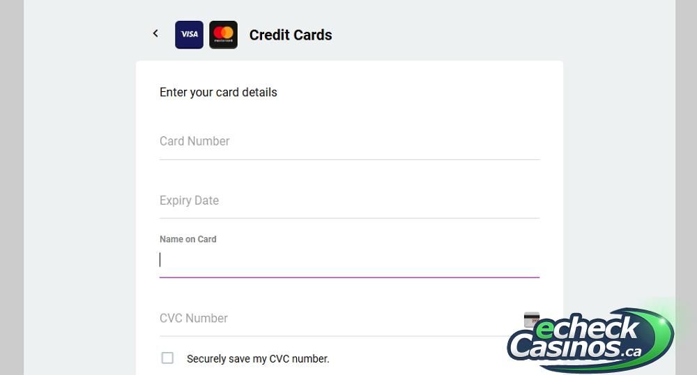 Credit Card Payment Screen at Online Casino