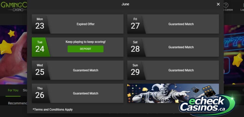 The Gaming Club Bonus Calendar