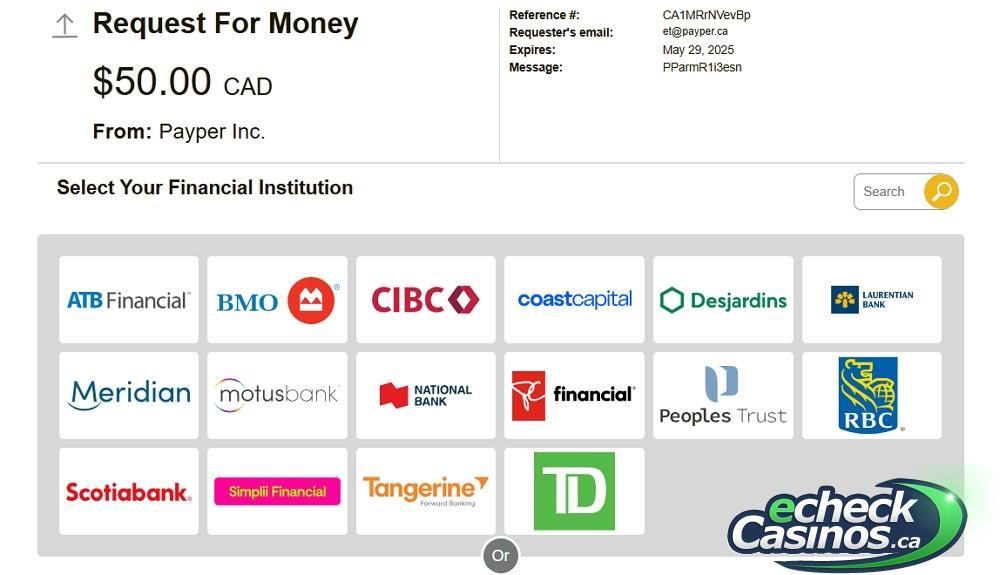 Payper Inc. Interac Casino Checkout Example