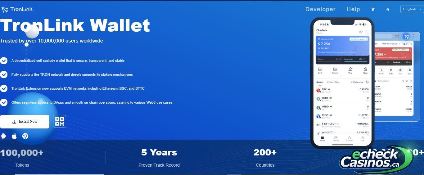 TronLink wallet interface for managing TRC20 USDT