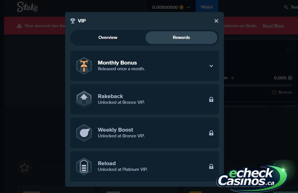 Stake loyalty rewards: Bonus, Rakeback, Weekly Boost, Reload